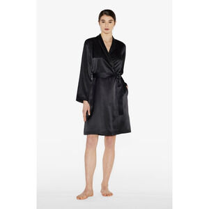 La Perla Malizia Black Silk Short Robe Size 1/XS Luxury Designer Italian Lounge